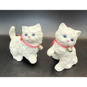 White Cat Kittens Set 1980s Porcelain Figurines Home Interior HOMCO 1413 Vintage